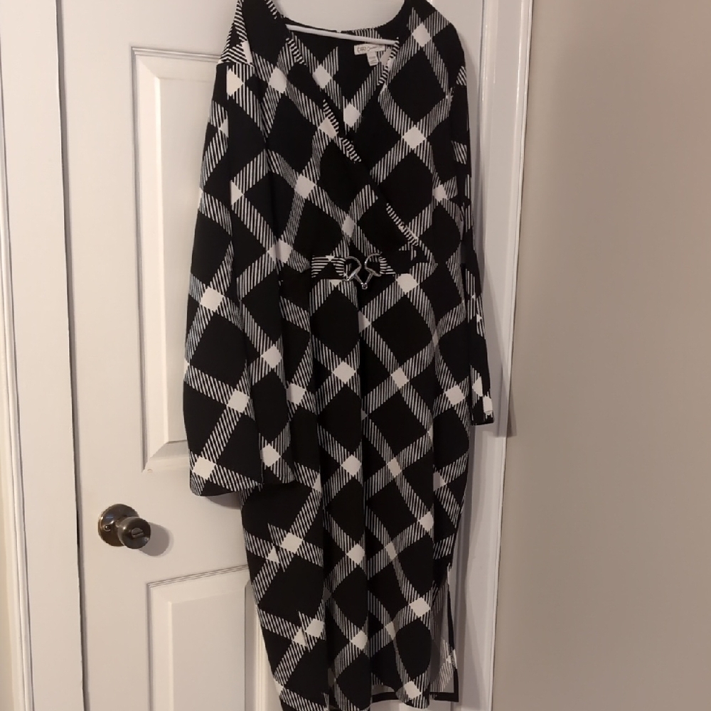 Cato Black and White Plaid Long Sleeve Tie-Waist Dress